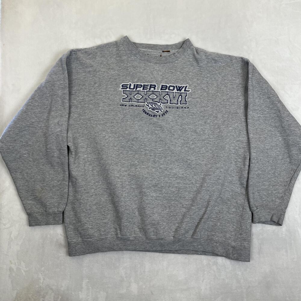 Vintage Super Bowl XXXVI Sweatshirt Mens 2XL Gray NFL Football New Orleans 2002